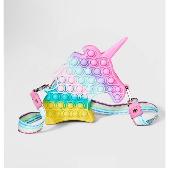Cat & Jack Unicorn Crossbody Bag Purse Bubble Pop It Stress Relief Rainbow Strap - Picture 3 of 3